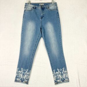 John Mark Jeans Women's 10 High Rise Boyfriend Printed Raw Hem Light Wash